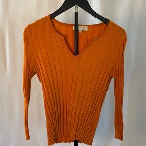 Emanuel Ungaro Bright Orange Ribbed V-Neck Top 53%Silk